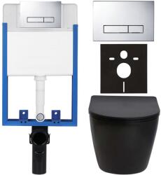 Cerano - Komplett falsík alatti WC-szett Lite/Verde - matt fekete - Slim WC-nyomógomb, króm - fali szereléshez - 49x36 cm