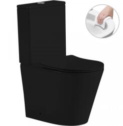 Cerano - Carlito kombinált WC, perem nélküli + Slim/UF ülőke - alsó/hátsó lefolyó - matt fekete - 61x36, 5 cm