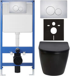 Cerano - Komplett falsík alatti WC-szett Lite/Cesso - fényes fekete - Duo WC-gomb, króm - falsík alatti beépítés - 49x36 cm (CER-8050BD84227)