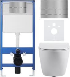Cerano - Komplett falsík alatti WC-szett Lite/Cesso - fényes fehér - Line WC-gomb, rozsdamentes acél - falsík alatti beépítés - 49x36 cm (CER-8050BD84361)