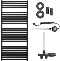 Cerano - Vincenzo fürdőszobai radiátor szett - kombinált fűtéssel, wifi rúddal - oldalsó egypontos csatlakozással - 600W - matt fekete - 1330x600 mm