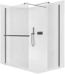 Cerano - Walk-in Onyx TL/P zuhanykabin - 8 mm - négyzet alakú tartó + polc/törölközőtartó - matt fekete, rovátkolt üveg - 160x130x200 cm