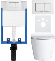 Cerano - Komplett falsík alatti WC-szett Lite/Norbi - fényes fehér - WC-nyomógomb Classic, fehér - fali szereléshez - 48, 5x36, 5 cm