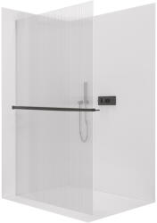 Cerano - Walk-in kristály zuhanyfal bal/jobb - 8 mm + polc/törölközőtartó - merevítő nélküli rendszer - matt fekete, rovátkolt üveg - 70x200 cm