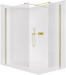 Cerano - Walk-in Onyx TL/P zuhanykabin - 8 mm - négyzet alakú tartó - szálcsiszolt arany, rovátkolt üveg - 130x110x200 cm