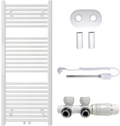 Cerano - Lincoln fürdőszobai radiátor szett - kombinált fűtéssel, termosztáttal - központi csatlakozással 50 mm - 366W - fényes fehér - 1200x500 mm