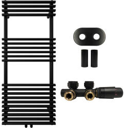 Cerano - Luigi fürdőszobai radiátor szett - központi fűtés - központi csatlakozás 50 mm - 545W - matt fekete - 1200x500 mm