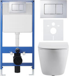 Cerano - Komplett falsík alatti WC-szett Lite/Cesso - fényes fehér - Klasszikus WC-gomb, króm - falsík előtti/gipszkarton - 49x36 cm (CER-8050BD83)