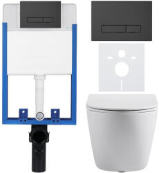 Cerano - Komplett falsík alatti WC-szett Lite/Cesso - matt fehér - Slim WC-nyomógomb, matt fekete - fali szereléshez - 49x36 cm