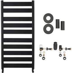 Cerano - Marco fürdőszobai radiátor szett - központi fűtés - oldalsó csatlakozás - 816W - matt fekete - 1125x550 mm