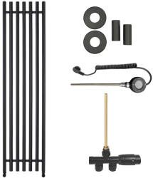 Cerano - Valerio fürdőszobai radiátor szett - kombinált fűtéssel, wifi rúddal - oldalsó egypontos csatlakozással - 872W - matt fekete - 1560x390 mm