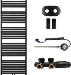 Cerano - Vincenzo fürdőszobai radiátor szett - kombinált fűtés, wifi rúd - központi csatlakozás 50 mm - 800W - matt fekete - 1690x600 mm