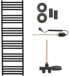 Cerano - Fulgidus fürdőszobai radiátor szett - kombinált fűtéssel, termosztáttal - oldalsó egypontos csatlakozással - 765W - matt fekete - 1800x530 mm
