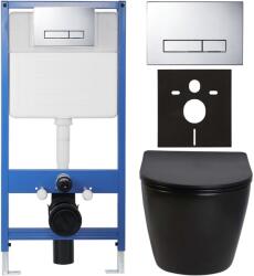 Cerano - Komplett WC szett Profi/Cesso - fényes fekete - WC nyomógomb Slim/Króm - falsík alatti beépítés - 49x36 cm (CER-8050BD52)