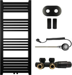 Cerano - Franko fürdőszobai radiátor szett - kombinált fűtéssel, wifi rúddal - központi csatlakozással 50 mm - 392W - matt fekete - 1200x500 mm