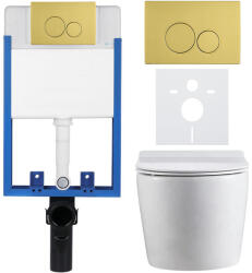 Cerano - Komplett falsík alatti WC-készlet Lite/Felci - fényes fehér - Duo WC-gomb, arany - fali szereléshez - 52, 5x36 cm