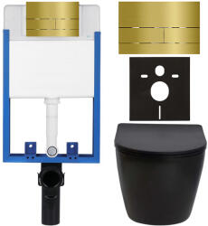 Cerano - Komplett falsík alatti WC-szett Lite/Verde - matt fekete - WC-nyomógomb Line, arany - fali szereléshez - 49x36 cm