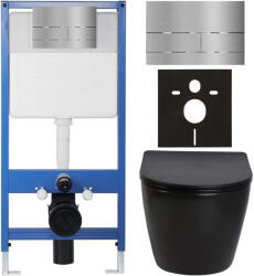 Cerano - Komplett falsík alatti WC-szett Lite/Cesso - fényes fekete - Line WC-gomb, rozsdamentes acél - falsík alatti beépítés - 49x36 cm (CER-8050BD84259)