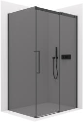 Cerano - Zuhanykabin Lantono B/J - 8 mm - Soft-Close - matt fekete, grafitüveg - 130x80x195 cm - tolóajtó