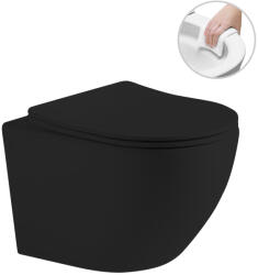 Cerano - fali WC Cesso, perem nélküli öblítéssel + Slim/SoftClose ülőke - matt fekete - 49x36 cm (CER-417350)