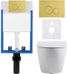 Cerano - Komplett falsík alatti WC-szett Lite/Cesso - fényes fehér - WC-nyomógomb Duo. arany - fali használatra - 49x36 cm