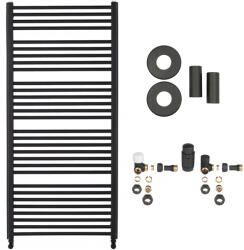 Cerano - Alberto fürdőszobai radiátor szett - központi fűtés - oldalsó csatlakozás - 857W - matt fekete - 1380x650 mm