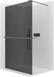 Cerano - Walk-in Onyx kerek bal/jobb zuhanykabin - 8 mm + törölközőtartó polc/törölközőtartó - kerek tartó - matt fekete, grafitüveg - 120x200 cm