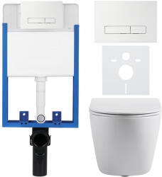Cerano - Komplett WC-szett Profi/Cesso - fényes fehér - Slim/Fehér WC-öblítőgomb - falba építhető - 49x36 cm (CER-8050BD84)