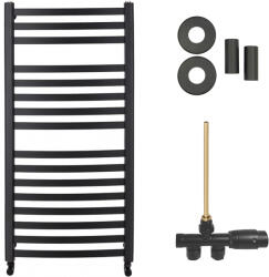 Cerano - Paolo fürdőszobai radiátor szett - központi fűtés - oldalsó egypontos csatlakozás - 604W - matt fekete - 1090x550 mm