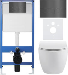 Cerano - Komplett WC szett Profi/Dure - fényes fehér - WC nyomógomb Line/Sötétszürke - falsík alatti beépítés - 51x35 cm (CER-8050BD84295)