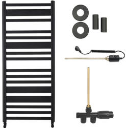 Cerano - Enrico fürdőszobai radiátor szett - kombinált fűtéssel, termosztáttal - oldalsó egypontos csatlakozással - 559W - matt fekete - 1210x550 mm