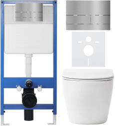 Cerano - Komplett WC szett Profi/Cesso - fényes fehér - WC nyomógomb Line/Rozsdamentes acél - falsík alatti beépítés - 49x36 cm (CER-8050BD84243)