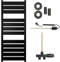 Cerano - Arturo fürdőszobai radiátor szett - kombinált fűtéssel, termosztáttal - oldalsó egypontos csatlakozással - 644W - matt fekete - 1200x500 mm