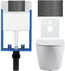 Cerano - Komplett falsík alatti WC-szett Lite/Cesso - fényes fehér - WC-gomb Line - sötétszürke - fali szereléshez - 49x36 cm