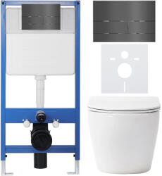 Cerano - Komplett falsík alatti WC-szett Lite/Verde - matt fehér - Line WC-gomb, sötétszürke - falsík előtti beépítés - 49x36 cm