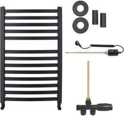 Cerano - Paolo fürdőszobai radiátor szett - kombinált fűtéssel, termosztáttal - oldalsó egypontos csatlakozással - 568W - matt fekete - 850x550 mm