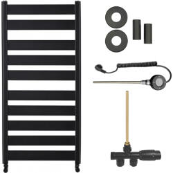 Cerano - Marco fürdőszobai radiátor szett - kombinált fűtéssel, wifi rúddal - oldalsó egypontos csatlakozással - 600W - matt fekete - 1125x550 mm (CER-663718)