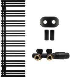 Cerano - Burke fürdőszobai radiátor szett - központi fűtés - aszimmetrikus csatlakozás 50 mm - 750W - matt fekete - 1600x500 mm