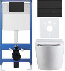 Cerano - Komplett falsík alatti WC-szett Lite/Felci - fényes fehér - Line WC-nyomógomb, matt fekete - falsík alatti beépítés - 52, 5x36 cm (CER-8050BD84325)