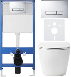 Cerano - Komplett falsík alatti WC-szett Lite/Cesso - fényes fehér - Slim WC-nyomógomb, króm - falsík előtti/gipszkarton - 49x36 cm (CER-8050BD11)