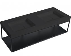 Cerano - Dualia öntött márvány dupla mosdó tartókonzollal - fali - matt fekete - 133x46x45 cm