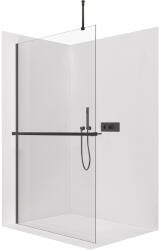 Cerano - Zuhanykabin Onyx Top Round B/J - 8 mm - kerek tartó + polc/törölközőtartó - matt fekete, átlátszó üveg - 120x200 cm