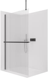 Cerano - Zuhanykabin Onyx Top Round B/J - 8 mm - kerek tartó + polc/törölközőtartó - matt fekete, rovátkolt üveg - 120x200 cm