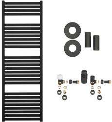 Cerano - Vincenzo fürdőszobai radiátor szett - központi fűtés - oldalsó csatlakozás - 500W - matt fekete - 1330x450 mm