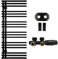 Cerano - Burke fürdőszobai radiátor szett - központi fűtés - aszimmetrikus csatlakozás 50 mm - 562W - matt fekete - 1200x500 mm