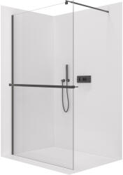 Cerano - Walk-in Onyx kerek bal/jobb zuhanykabin - 8 mm + törölközőtartó polc/tartó - kerek tartó - matt fekete, átlátszó üveg - 70x200 cm