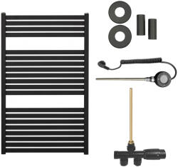 Cerano - Vincenzo fürdőszobai radiátor szett - kombinált fűtéssel, wifi rúddal - oldalsó egypontos csatlakozással - 400W - matt fekete - 970x600 mm
