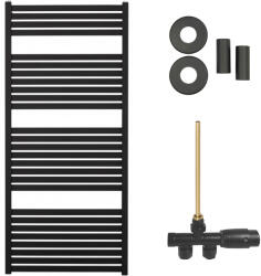 Cerano - Vincenzo fürdőszobai radiátor szett - központi fűtés - oldalsó egypontos csatlakozás - 600W - matt fekete - 1330x600 mm