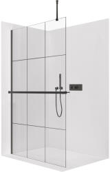 Cerano - Zuhanykabin Onyx Top Round B/J - 8 mm - kerek tartó + polc/törölközőtartó - matt fekete, ipari üveg - 130x200 cm