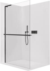 Cerano - Zuhanykabin Onyx L-bal oldali merevítő - 8 mm + polc/törölközőtartó - matt fekete, átlátszó üveg - 150x200 cm